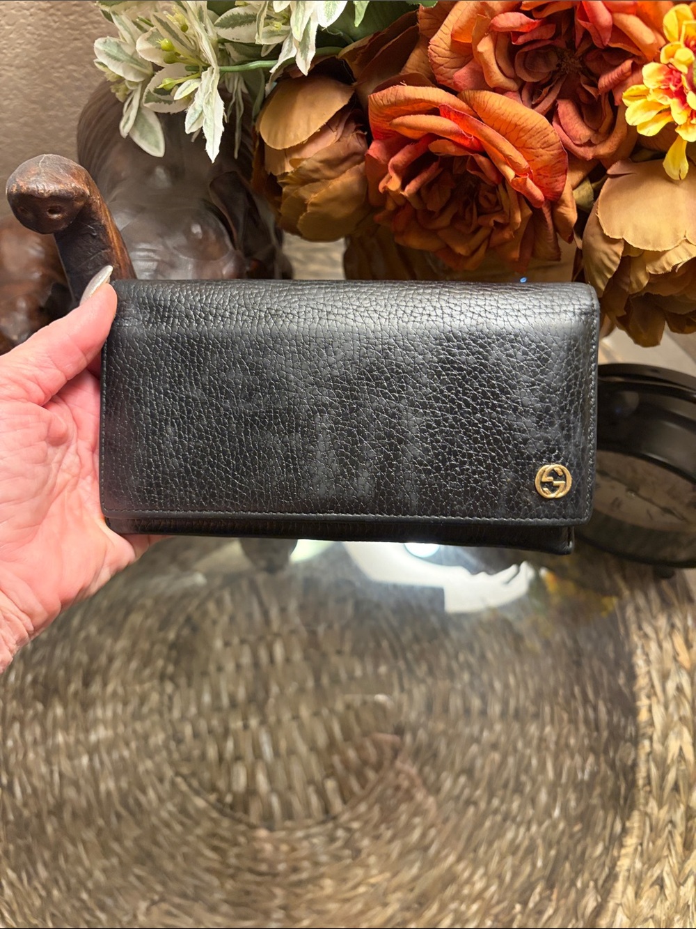 Gucci Vintage Interlocking G Black Leather Continental Full Wallet Authentic